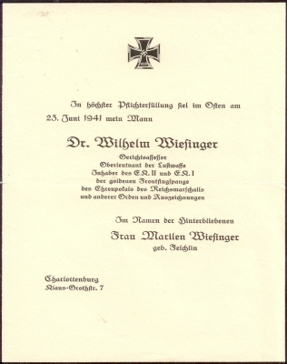 Photographs kindly supplied by Wilhelm Wiesinger (son).