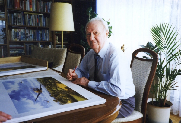 Singing the art print <i>Fighter General</i> by Graeme Lothian. 25th October 1996.